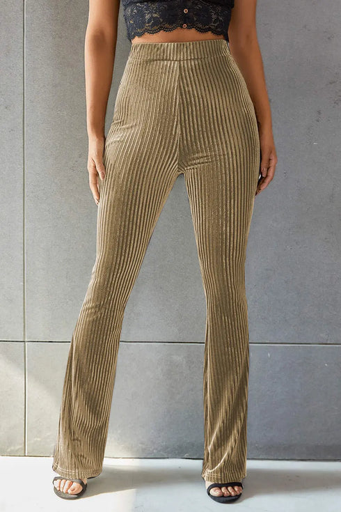 'Ruth' Ribbed High Waist Flare Pants - Celes Fashion